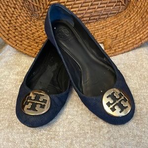Tory Burch Quilted and Leather flats with Gold Medallion